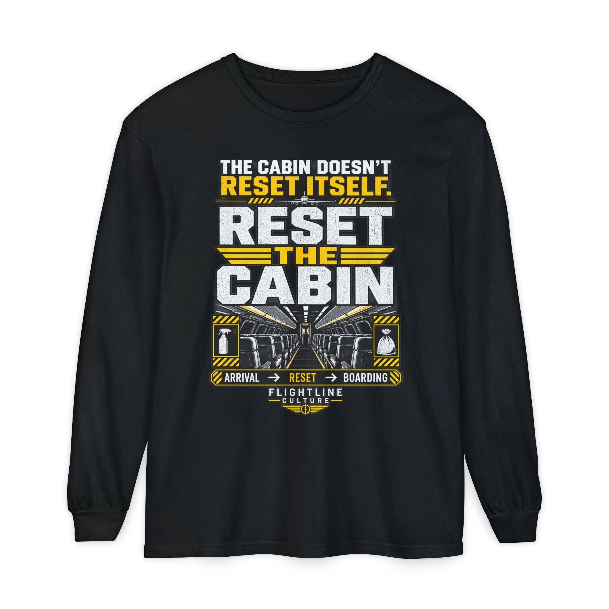 Reset the Cabin Long Sleeve T-Shirt | Cabin Cleaner & Aviation Crew Shirt