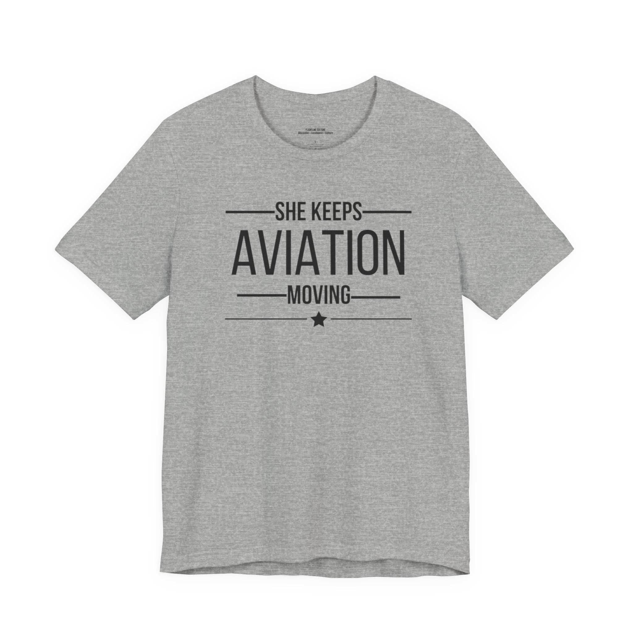 Aviation T-Shirt — “She Keeps Aviation Moving” Pilot & Aviation Enthusiast Tee