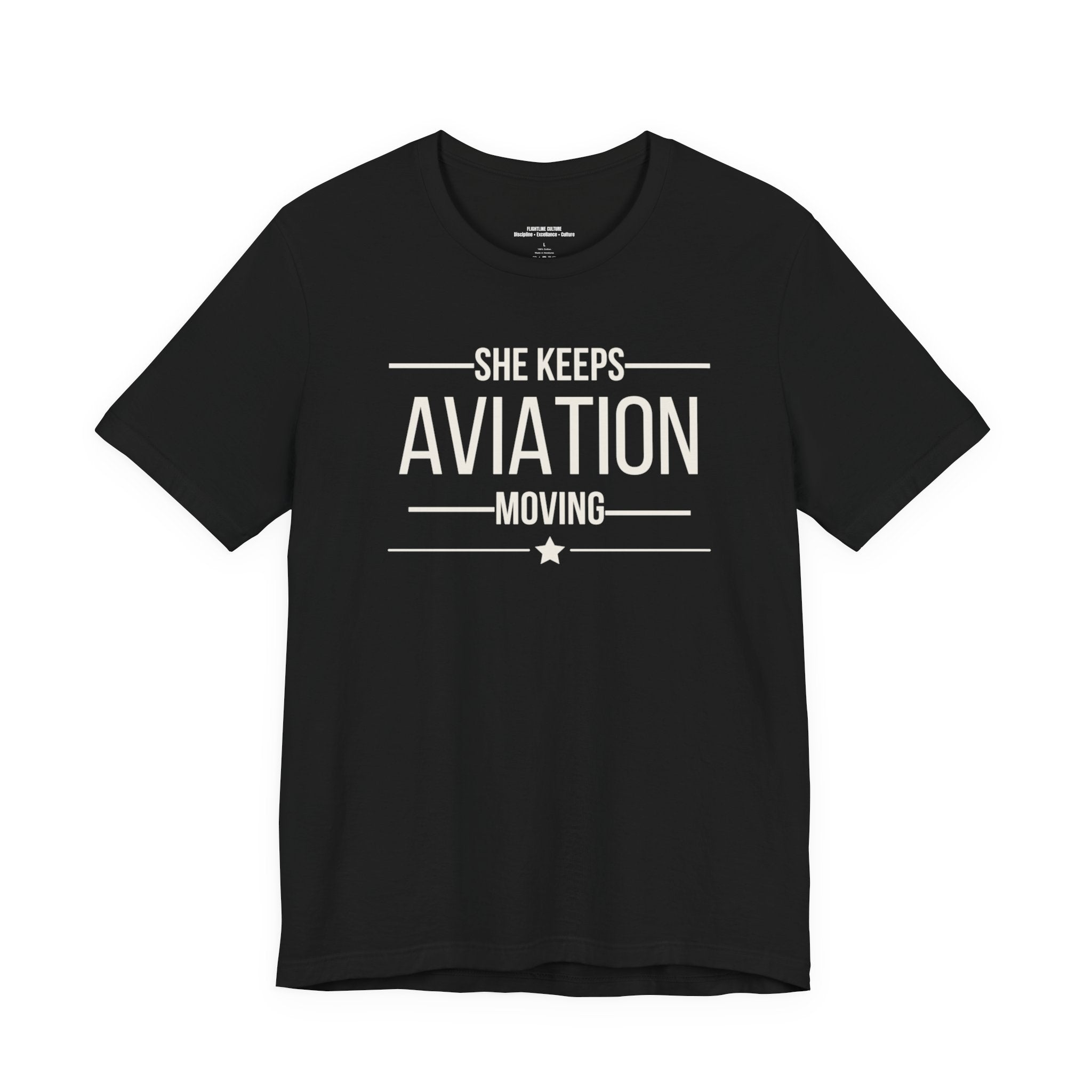 Aviation T-Shirt — “She Keeps Aviation Moving” Pilot & Aviation Enthusiast Tee