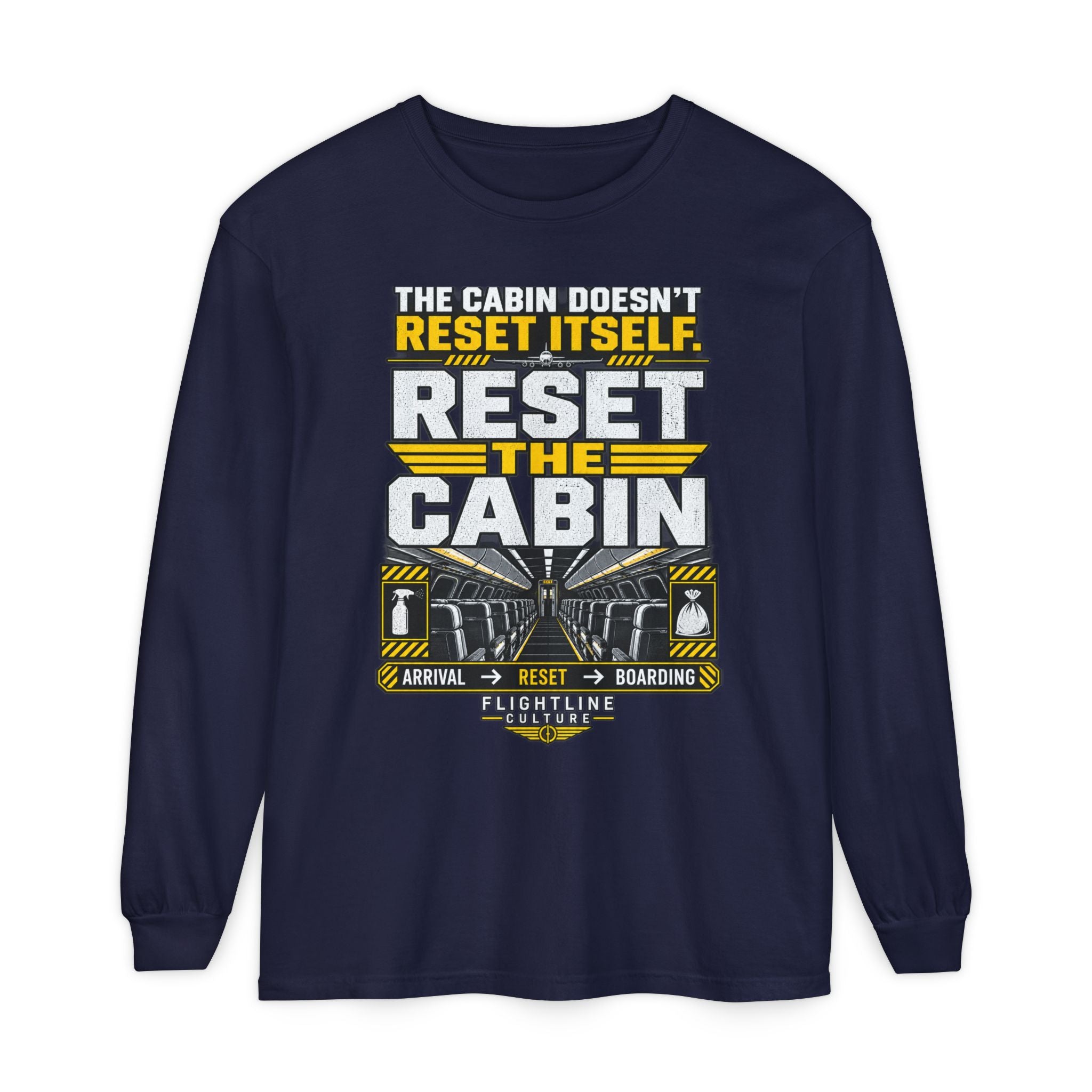 Reset the Cabin Long Sleeve T-Shirt | Cabin Cleaner & Aviation Crew Shirt