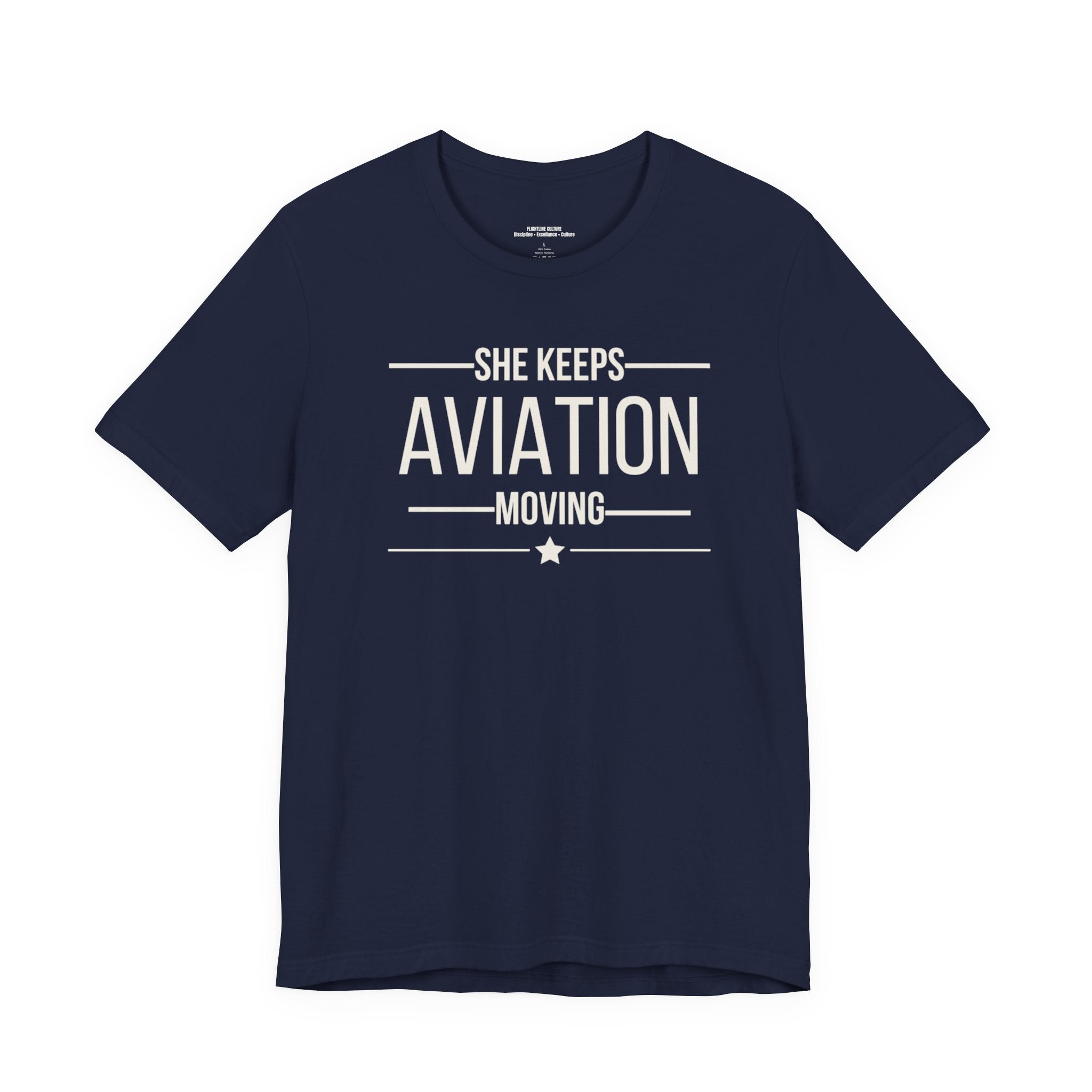 Aviation T-Shirt — “She Keeps Aviation Moving” Pilot & Aviation Enthusiast Tee